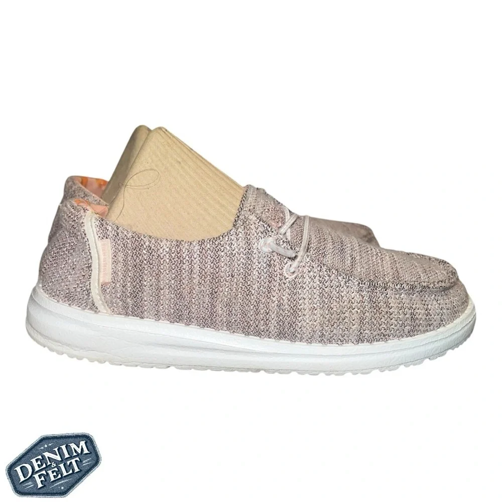 Hey Dude Girls/Youth White/Brown‎ WENDY STRETCH - PEACH BUD Slip-On Shoes